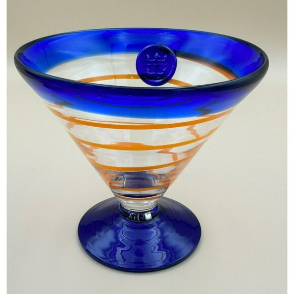 Pair of Royal Caribbean Cocktail Dessert Glasses Orange Cobalt Swirl - Picture 2 of 8